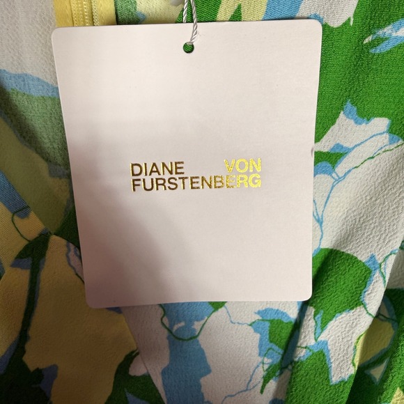Diane von Furstenberg DVF Jemma Green Yellow Floral Crepe Viscose Midi Dress 16 - Picture 5 of 10